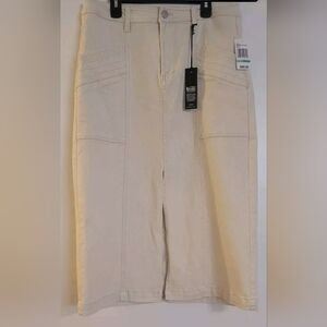 Habitual Ivory Metallic Coated Denim Front Slit Midi Denim Skirt. Size 8/29